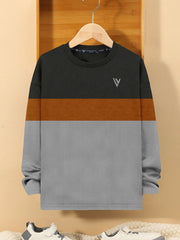 LV Crew Neck Long Sleeve Thermal Tee Shirt For Kids-Black with Orange & Grey-SP1718/RT2422