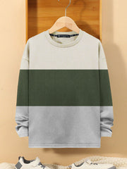 LV Crew Neck Long Sleeve Thermal Tee Shirt For Kids-Off White with Green & Light Grey-SP1717/RT2421