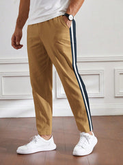 Louis Vicaci Slim Fit Active Wear Summer Trouser For Men-Teal Brown with Black & White Stripes-SP2507