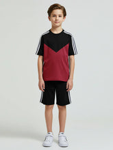 Ads Summer T Shirt & Short Suit For Kids-Black with Maroon & White, Navy Stripe-BE3279/BR15717