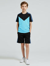 Ads Summer T Shirt & Short Suit For Kids-Sky Blue with Black & Blue, Sky Stripe-BE3302/BR15740