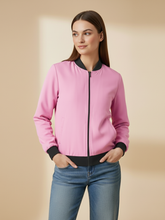Stylish Zipper Bomber Jacket For Ladies-Pink-SZJ01