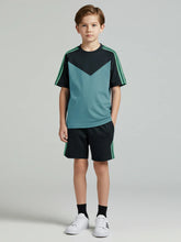 Ads Summer T Shirt & Short Suit For Kids-Bond Blue with Navy & Green Stripe-BE3296/BR15734