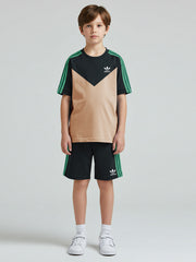 Ads Summer T Shirt & Short Suit For Kids-Skin with Navy & Green Stripe-BE3297/BR15735