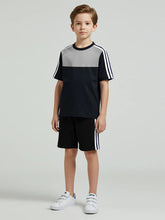 Ads Summer T Shirt & Short Suit For Kids-Navy with Black & White, Navy Stripe-BE3277/BR15715