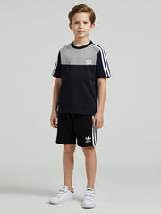 Ads Summer T Shirt & Short Suit For Kids-Navy with Black & White, Navy Stripe-BE3277/BR15715