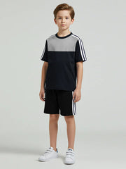 Ads Summer T Shirt & Short Suit For Kids-Navy with Black & White, Navy Stripe-BE3277/BR15715