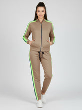 Louis Vicaci Fleece Zipper Tracksuit For Ladies-Brown Melange With Lime-LVTS001