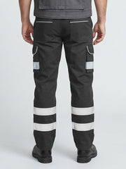 Black Cargo Trouser For Men With Reflectors-BE1439