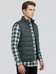 Payper Winter Sleeveless Zipper Mockneck Jacket For Men-Dark Grey-PH37