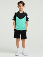 Summer T Shirt & Short Suit For Kids-Sea Green & Black with White,Navy Stripe-BE3309/BR15747