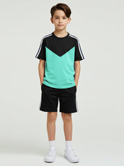 Summer T Shirt & Short Suit For Kids-Sea Green & Black with White,Navy Stripe-BE3309/BR15747
