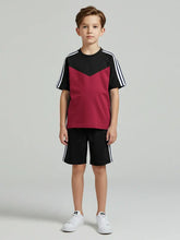 Ads Summer T Shirt & Short Suit For Kids-Magenta Lining with Black & White, Navy Stripe-BE3288/BR15727