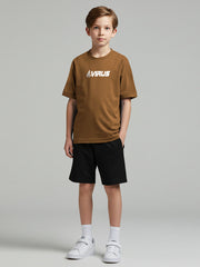 Ads Summer T Shirt & Short Suit For Kids-Dark Golden with Rosy Black-BE3269/BR15707