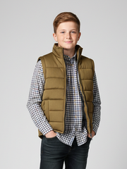 Payper Winter Sleeveless Zipper Mockneck Jacket For Kids-Brown-PSJ03