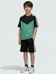 Ads Summer T Shirt & Short Suit For Kids-Mint Green with Black & Green, White Stripe-BE3299/BR15737