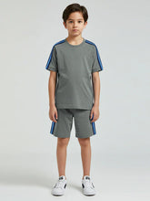 Ads Summer T Shirt & Short Suit For Kids-Slate Green with Texture & Blue, Sky Stripe-BE3304/BR15742