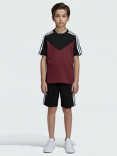 Ads Summer T Shirt & Short Suit For Kids-Black with Burgundy & White, Navy Stripe-BE3281/BR15719