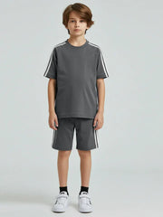 Ads Summer T Shirt & Short Suit For Kids-Dark Grey-BE3263/BR15693