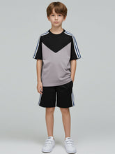 Summer T Shirt & Short Suit For Kids-Chalk Grey & Black with White,Navy Stripe-BE3310/BR15748