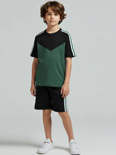 Ads Summer T Shirt & Short Suit For Kids-Forest Green with Black & White, Green Stripe-BE3291/BR15729