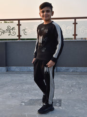 BTS Fleece Tracksuit For Kids-Black with Grey-BR868