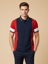LV Summer Dry Fit Polo Shirt For Men-Navy with Red & White Panel-SP2652/RT2530