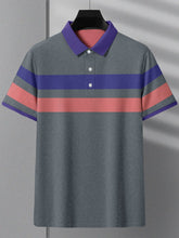 NXT Summer Polo Shirt For Men-Slate Blue Melange with Purple & Pink Stripe-SP1448/RT2336