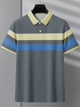 NXT Summer Polo Shirt For Men-Slate Blue Melange with Yellow & Blue Stripe-SP1446/RT2333