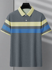 NXT Summer Polo Shirt For Men-Slate Blue Melange with Yellow & Blue Stripe-SP1446/RT2333