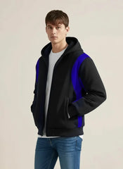 Louis Vicaci Zipper Winter Jacket For Men-Black With Royal Blue-PH12