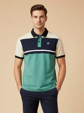 LV Summer Polo Shirt For Men-Aqua Green with Off White & Navy-SP1576/RT2377