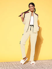 Louis Vicaci Fleece Zipper Tracksuit For Ladies-Light Skin With Black Stripe-RT1551