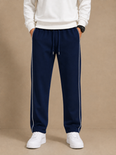 Stylish Regular Fit Both Season Trouser For Men Dark navy with white stripes tr5