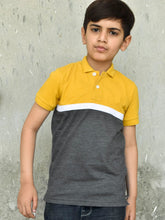 USPA Half Sleeve P.Q Polo Shirt For Kids-Yellow & Charcoal-RT1934
