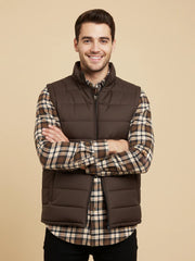 Payper Winter Sleeveless Zipper Mockneck Jacket For Men-Chocolate-PH24
