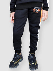 U.S Polo Assn Fleece Tracksuit For Kids-Black with Orange-BR914