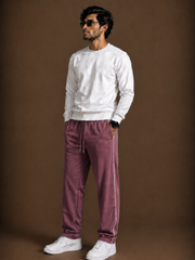 Stylish Regular Fit Both Season Trouser For Men Muted Rose Pink with white stripes tr11