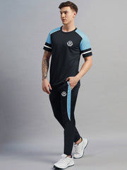 Louis Vicaci Summer Active Wear Tracksuit For Men-Navy with Sky Pannels-SP1744/RT2428