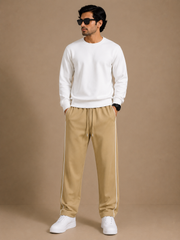 Stylish Regular Fit Both Season Trouser For Men Light brown with white stripes tr3