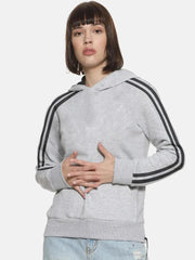 Adidas Fleece Pullover Hoodie For Ladies-Grey Melange With Black Lining-SP54