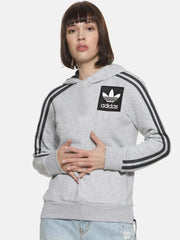Adidas Fleece Pullover Hoodie For Ladies-Grey Melange With Black Lining-SP54