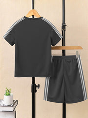 Ads Summer T Shirt & Short Suit For Kids-Dark Grey-BE3263/BR15693