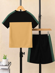 Ads Summer T Shirt & Short Suit For Kids-Black With Khaki-BE3266/BR15696