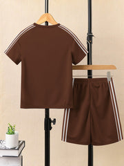 Ads Summer T Shirt & Short Suit For Kids-Dark Brown-BE3267/BR15697