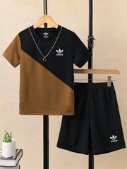 Ads Summer T Shirt & Short Suit For Kids-Golden with Black-BE3270/BR15708
