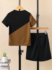Ads Summer T Shirt & Short Suit For Kids-Golden with Black-BE3270/BR15708