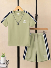 Ads Summer T Shirt & Short Suit For Kids-Light Grapes & White, Navy Stripe-BE3282/BR15720