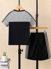 Ads Summer T Shirt & Short Suit For Kids-Navy with Black & White, Navy Stripe-BE3278/BR15716