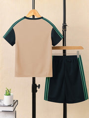Ads Summer T Shirt & Short Suit For Kids-Skin with Navy & Green Stripe-BE3297/BR15735